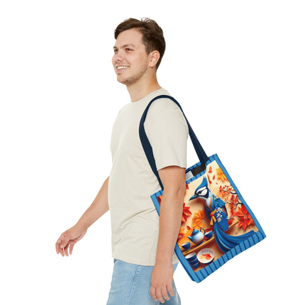 Blue Jay at an Autumn Tea Ceremony Tote Bag (AOP)