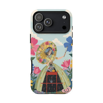 🌸🪞 The Floral Parasol Reflection Phone Case – Art Deco Garden Fantasy