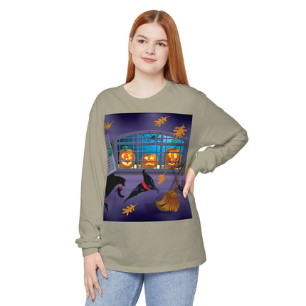 Whimsical Halloween Mischief Unisex Garment-dyed Long Sleeve T-Shirt
