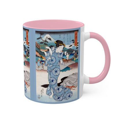 Japanese woman woodblock print by Keisai Eisen Colorful Mugs, 11oz