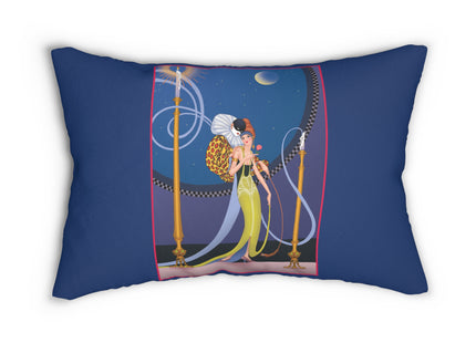 Smoke and Secrets: A Glamorous Encounter in Prohibition Era Spun Polyester Lumbar Pillow