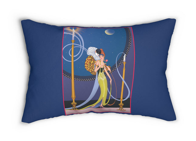 Smoke and Secrets: A Glamorous Encounter in Prohibition Era Spun Polyester Lumbar Pillow
