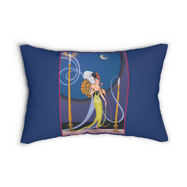 Smoke and Secrets: A Glamorous Encounter in Prohibition Era Spun Polyester Lumbar Pillow