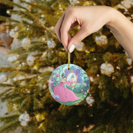 🪞🌸 The Lady Of The Enchanted Mirror Glass Ornament – Art Deco Botanical Elegance