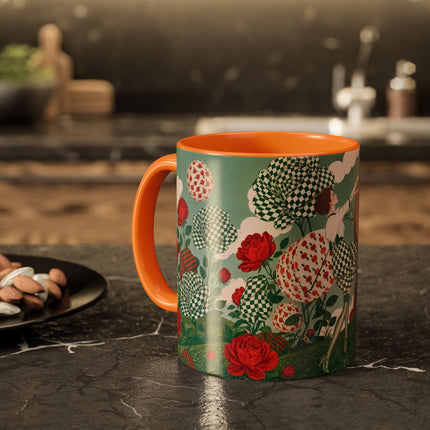 🌹💚 The Scarlet Rose Checkerboard Garden Colorful Mug – Art Deco Floral Whimsy