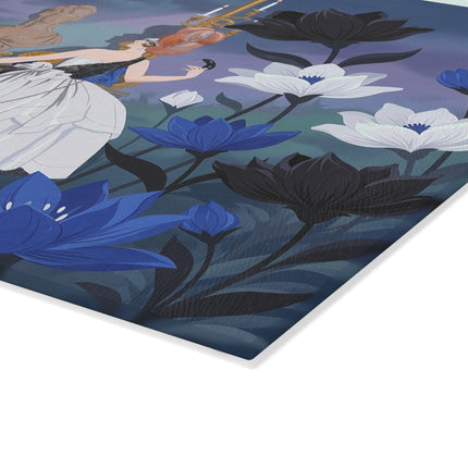 🖤💙 The Lady Of The Midnight Blue Salon Glass Cutting Board – Art Deco Floral Elegance