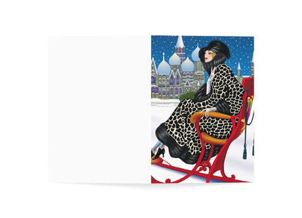 Elegant Winter Woman in Sleigh Greeting Cards (1, 10, 30, and 50pcs)