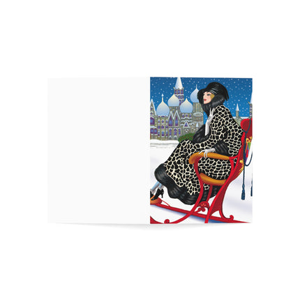 Elegant Winter Woman in Sleigh Greeting Cards (1, 10, 30, and 50pcs)