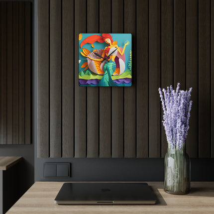 Charming Mermaid Acrylic Wall Clock, Square