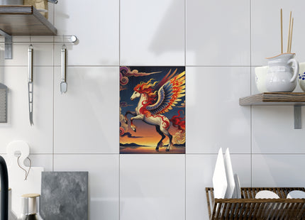 Flame-Winged Horse at Sunset Ceramic Tile