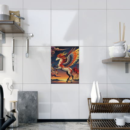 Flame-Winged Horse at Sunset Ceramic Tile