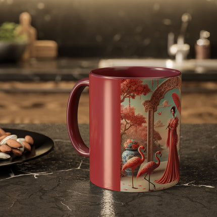 Petals, Porcelain, and Flamingos Colorful Mugs (11oz, 15oz)