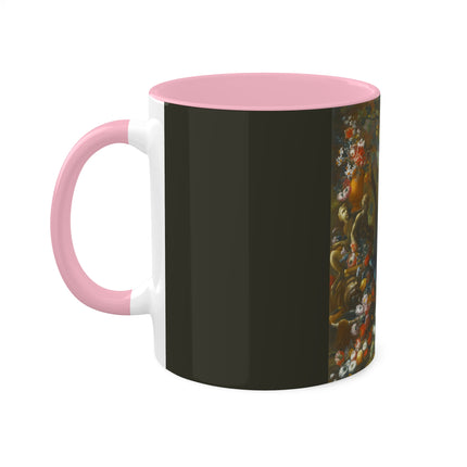 Still Life With Birds Beside An Ornate Fountain by Nicola Casissa Colorful Mugs, 11oz