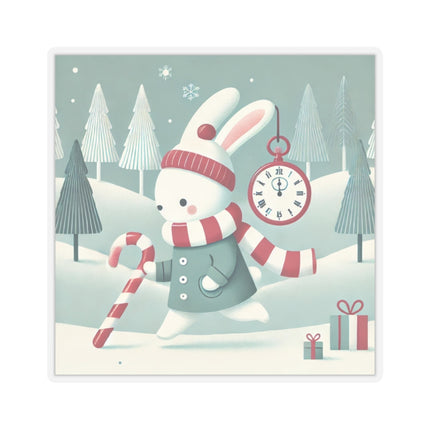 Candy Cane Timekeeper Bunny Kiss-Cut Stickers (4 Sizes)