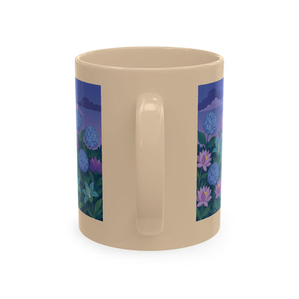 🧶☂️ The Lady Of The Garden Knitting Circle Ceramic Mug – Art Deco Floral Whimsy