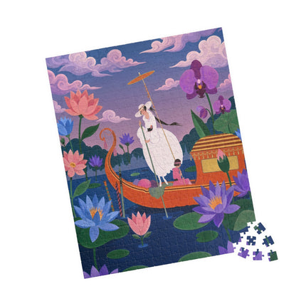 🪷🛶 The Lady Of The Lotus Lake Puzzle – Art Deco Garden Voyage