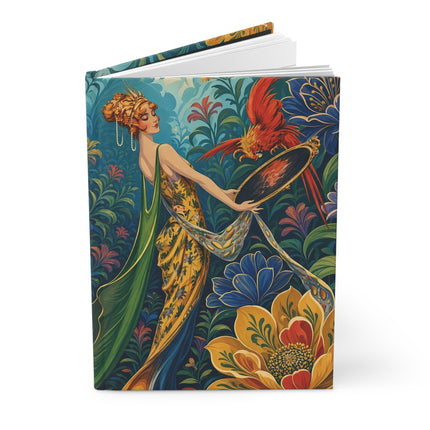 🦜🌺 The Lady Of The Enchanted Paradise Aviary Hardcover Journal – Art Deco Tropical Garden Fantasy