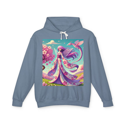 Petals in the Wind: The Kimono Fairy and the Sky Dragon Lightweight Hooded Sweatshirt