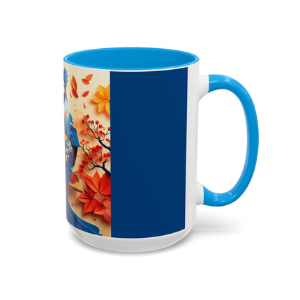 Blue Jay at an Autumn Tea Ceremony Colorful Mugs (11oz, 15oz)