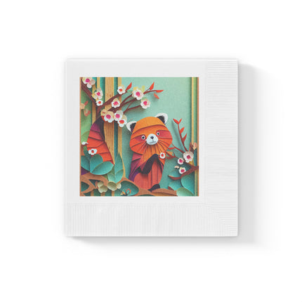 A Playful Red Panda White Coined Napkins