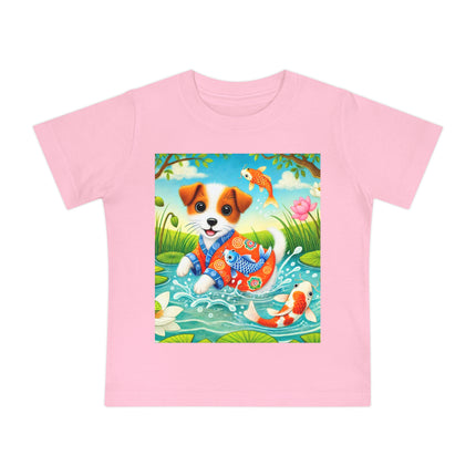 Koi Pond Puppy Baby T-Shirt – Playful Splashes & Serene Beauty