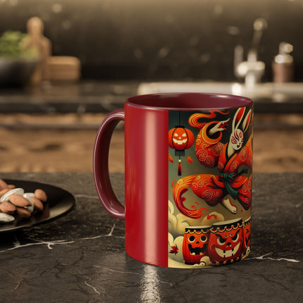 Jack-O’-Lantern Drums & The Kabuki Rabbit Colorful Mugs (11oz, 15oz)