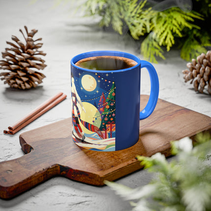 🌙🎿 The Moonlit Christmas Skier Colorful Mug – Whimsical Holiday Fantasy
