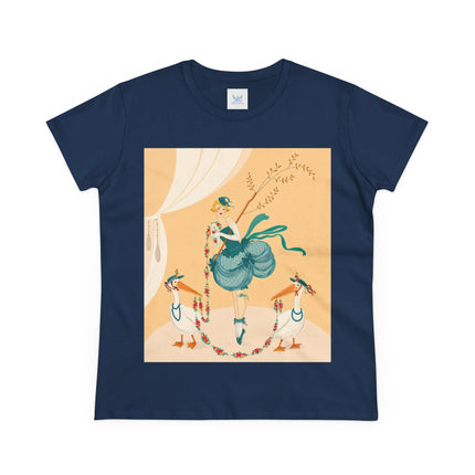 🌸🪽 The Lady And The Garden Storks Cotton Tee – Art Deco Floral Whimsy