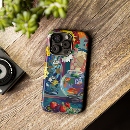 Floral Fishbowl Still Life Phone Case – Vibrant Harmony & Colorful Life