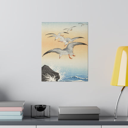 Five Seagulls Above Turbulent Sea by Ohara Koson – Japanese Seascape