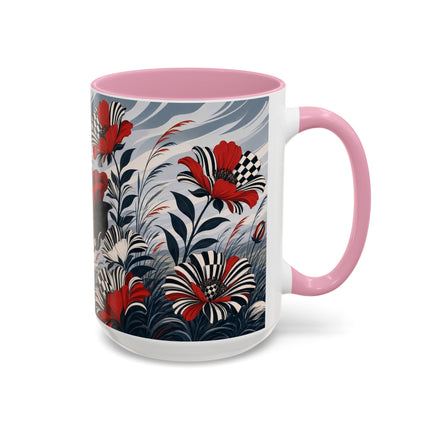 ☔🌹 The Scarlet Checkerboard Rainstorm Colorful Mug – Art Deco Floral Elegance