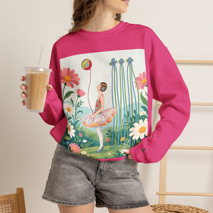 🌼🎈 The Garden Balloon Dancer Crewneck Sweatshirt – Art Deco Floral Whimsy