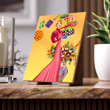 Elegant Holiday Woman with Gifts Ceramic Tile