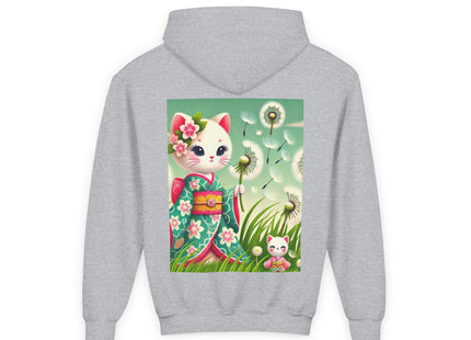 Geisha Kitten and the Dandelion Wish Youth Heavy Blend Hooded Sweatshirt