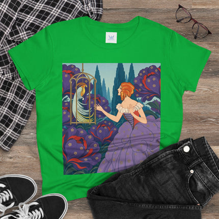 🦜💜 The Enchanted Birdcage Promenade Cotton Tee – Art Deco Floral Fantasy