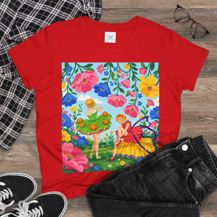 🌸🧚 The Fairies In The Flower Garden Cotton Tee – Art Deco Floral Whimsy