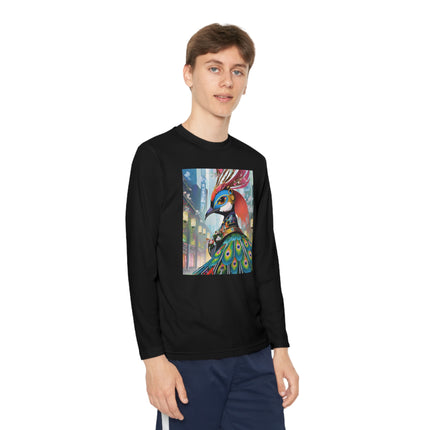 Techno Plumes Youth Long Sleeve Competitor Tee – Futuristic Elegance & Neon Feathers