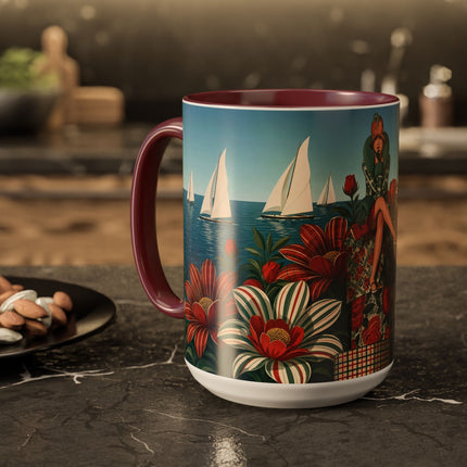 ⛵🌹 The Seaside Rose Traveler Colorful Mug – Art Deco Floral Elegance