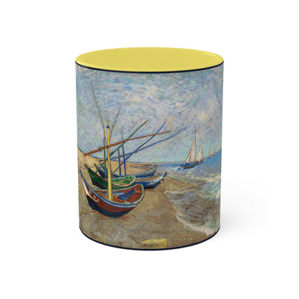 Fishing Boats on the Beach at Saintes-Maries by Vincent Van Gogh Colorful Mugs, 11oz