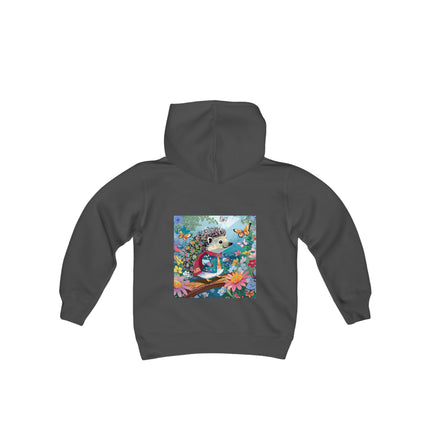 Cute Hedgehog Youth Hooded Sweatshirt – Garden Charm & Whimsical Delight