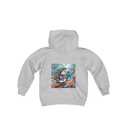 Cute Hedgehog Youth Hooded Sweatshirt – Garden Charm & Whimsical Delight