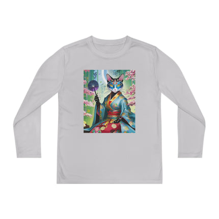 Cyberpunk Geisha Youth Long Sleeve Competitor Tee – Neon Elegance & Futuristic Fantasy