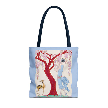 Woman, Fawn, and Red Tree by George Barbier Tote Bag (AOP)