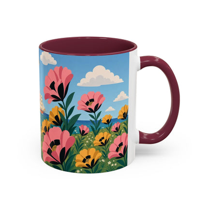 🌸⛵ The Seaside Blossom Promenade Colorful Mug – Art Deco Coastal Elegance