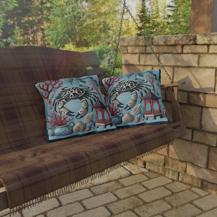 Spotted Crab & Pagoda Outdoor Pillows – Mystical Ocean & Asian Harmony