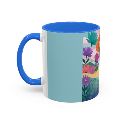 The Lady Of The Coral Parasol Colorful Mugs – Art Deco Coastal Elegance