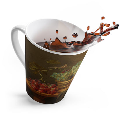 Basket of Grapes and a Pomegranate on a Table by Jacob van Hulsdonck Latte Mug