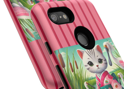 Geisha Kitten Strolls Among the Spoonbills Phone Cases