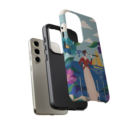 🌊🔭 The Lady Of The Seaside Lookout Phone Case – Art Deco Nautical Adventure