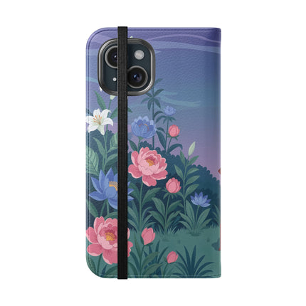 🐦🌸 The Lady And The Golden Bird Flip Case – Art Deco Floral Reverie